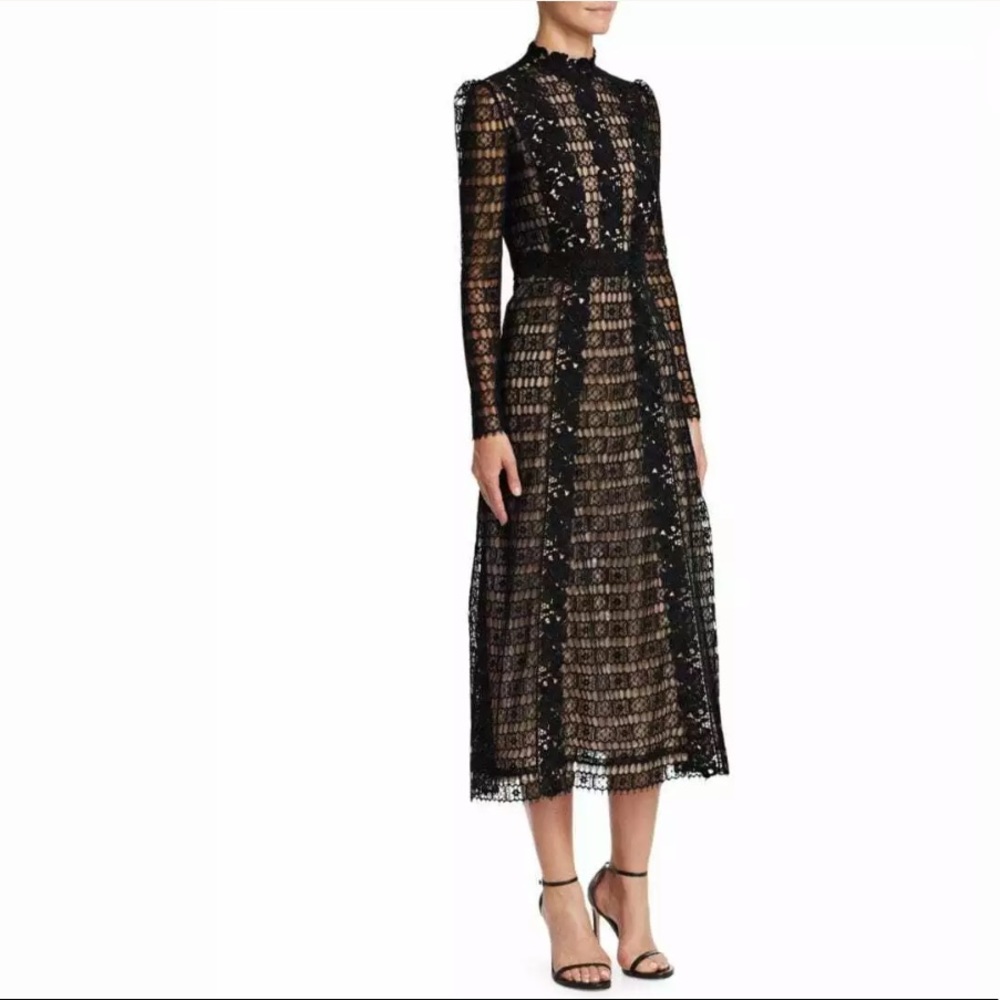 GIAMBATTISTA VALLI Black Floral Lace Midi Dress 10 - Picture 5 of 8